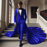 Elegance Burgundy Groom Wedding Suits Slim Fit Black Peaked Lapel Jacket Long With Pants 2 Pieces Men's Tuxedos Tailored Blazer